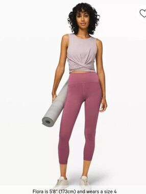 Women lululemon Dusty Rose Mauve Floral Detail 7/8 High-Rise Leggings M Size 10